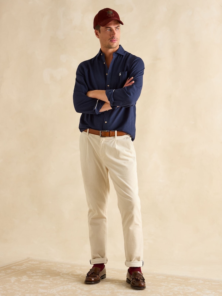 Joules Linen Blend Navy Blue Long Sleeve Shirt