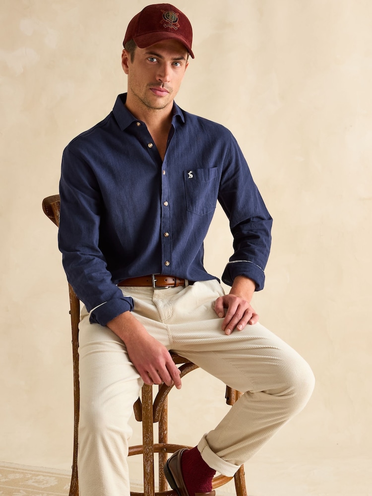 Joules Linen Blend Navy Blue Long Sleeve Shirt