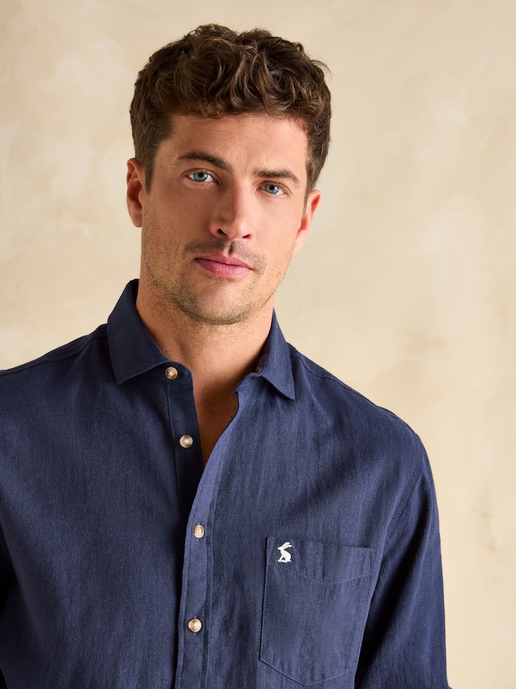 Joules Linen Blend Navy Blue Shirt - Image 7 of 8
