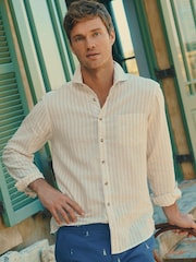 Кремовый/белый в полоску - С длинным рукавом - Joules Linen Blend Shirt - Image 2 of 9