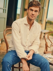 Кремовый/белый в полоску - С длинным рукавом - Joules Linen Blend Shirt - Image 3 of 9