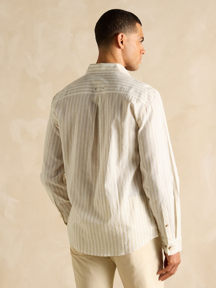 Joules Linen Blend Cream/White Stripe Long Sleeve Shirt - Image 5 of 9