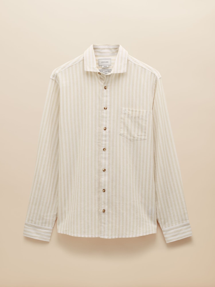Joules Linen Blend Cream/White Stripe Long Sleeve Shirt - Image 7 of 9