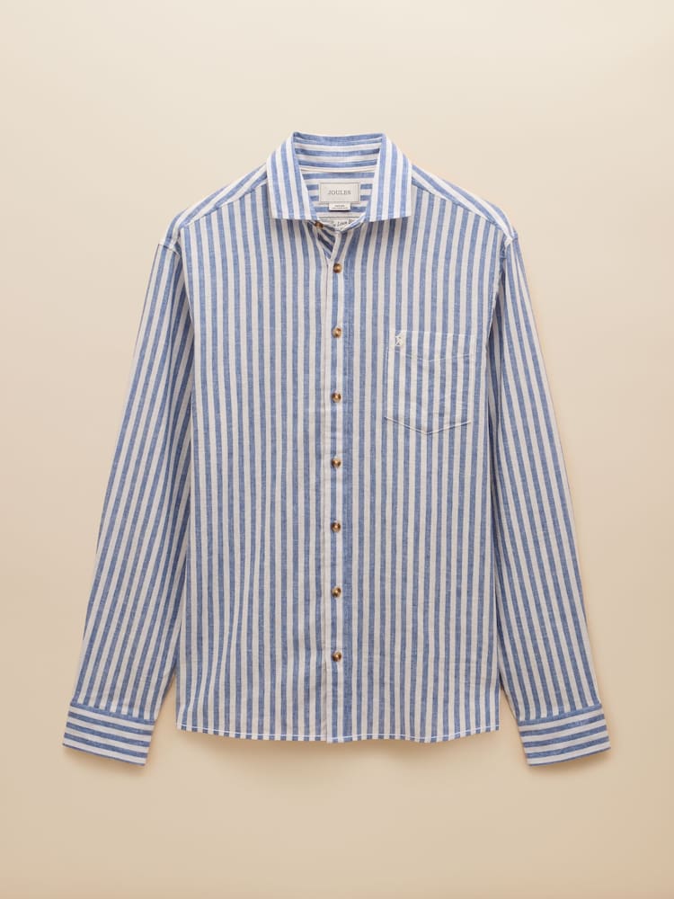 Голубой - С длинным рукавом - Joules Linen Blend Shirt - Image 10 of 10