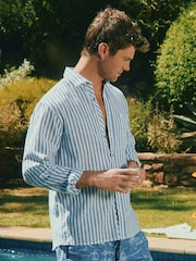 Голубой - С длинным рукавом - Joules Linen Blend Shirt - Image 2 of 10