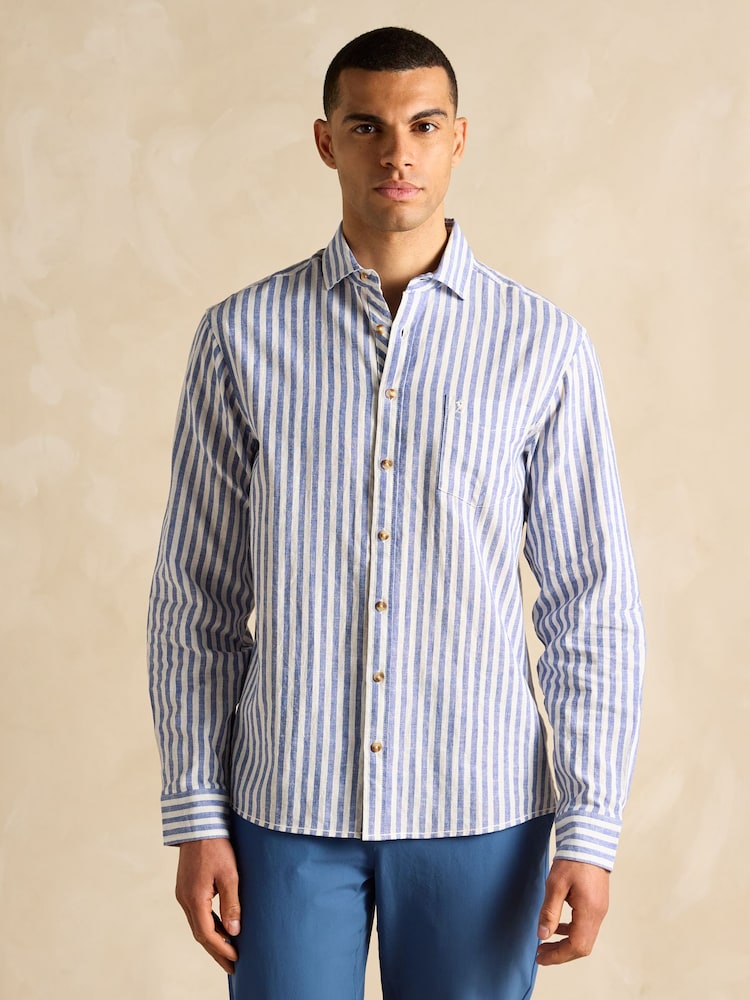 Голубой - С длинным рукавом - Joules Linen Blend Shirt - Image 2 of 10