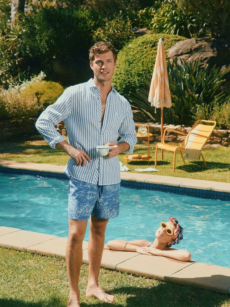 Joules Linen Blend Light Blue Long Sleeve Shirt - Image 3 of 10