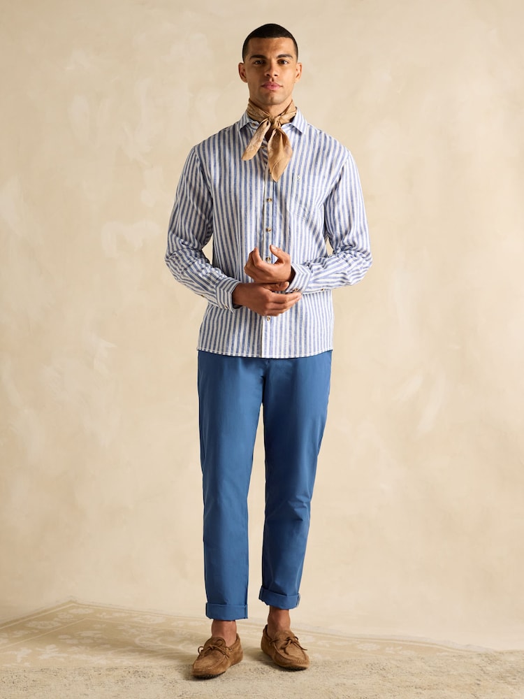 Joules Linen Blend Light Blue Long Sleeve Shirt - Image 6 of 10