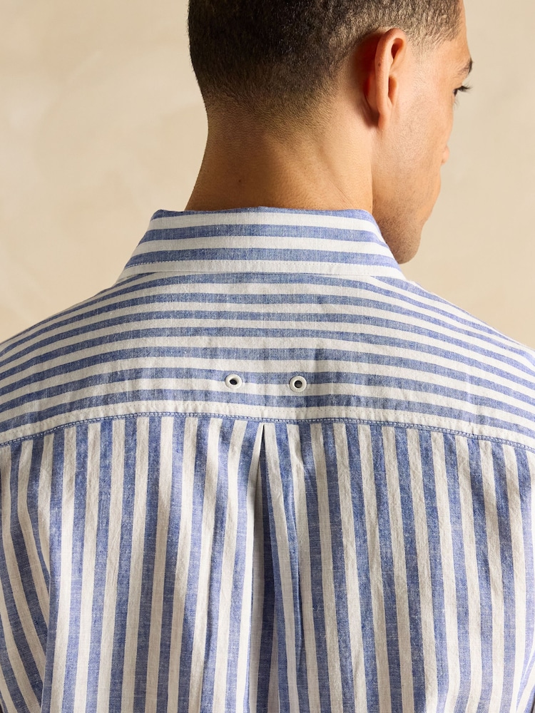 Joules Linen Blend Light Blue Long Sleeve Shirt - Image 9 of 10