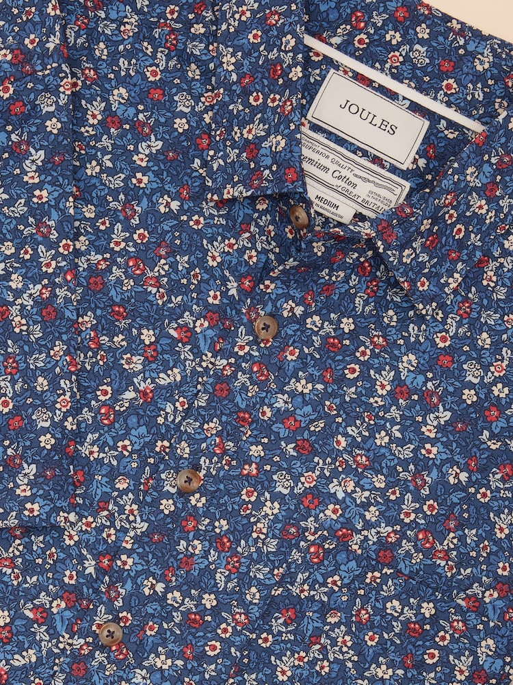 Joules Navy Blue Floral Short Sleeve Classic Fit Shirt - Image 1 of 8 Joules Navy Blue Floral Short Sleeve Classic Fit Shirt - Image 1 of 8