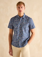 Joules Navy Blue Floral Short Sleeve Classic Fit Shirt - Image 2 of 8