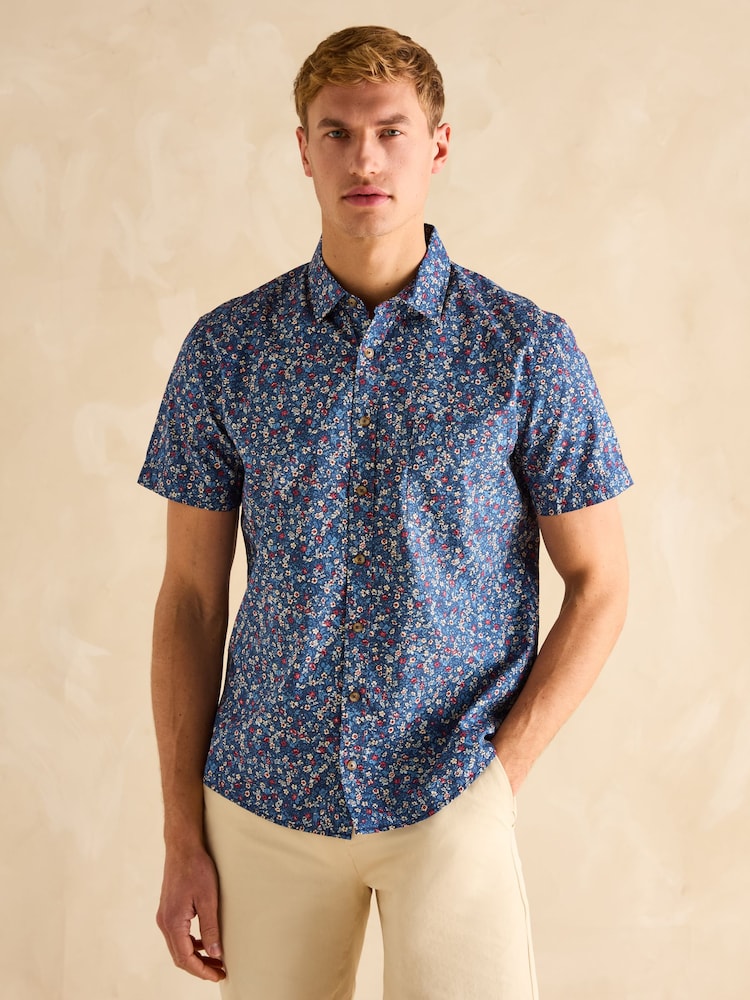 Joules Navy Blue Floral Short Sleeve Classic Fit Shirt - Image 2 of 8