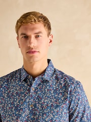 Joules Navy Blue Floral Short Sleeve Classic Fit Shirt - Image 6 of 8