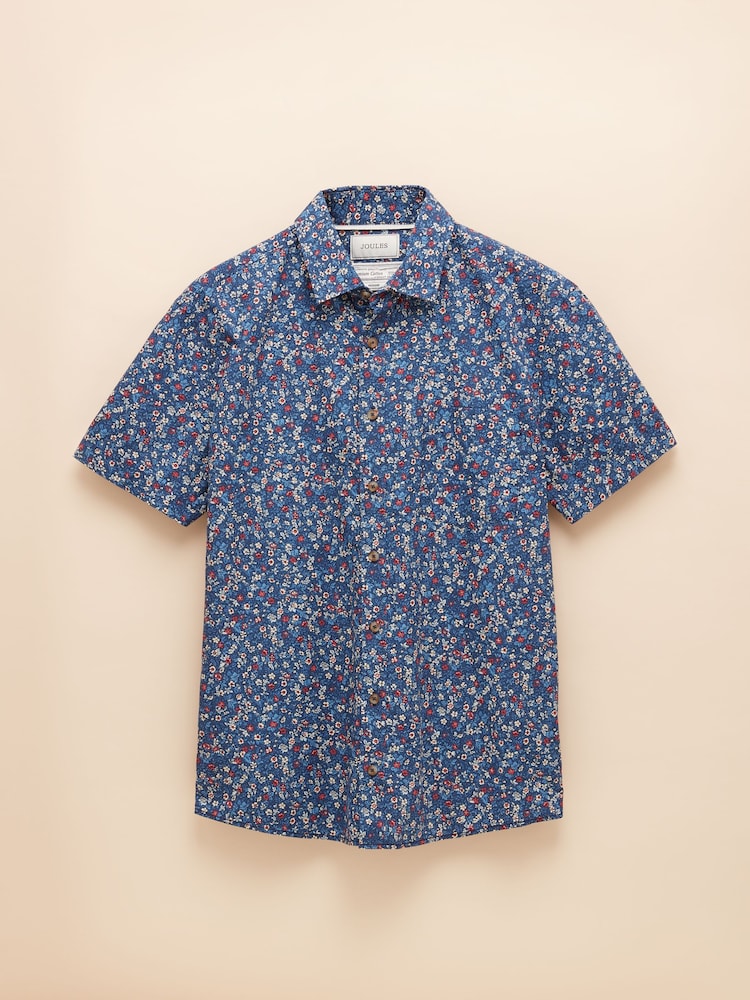 Joules Navy Blue Floral Short Sleeve Classic Fit Shirt - Image 8 of 8