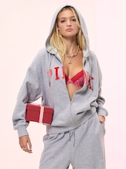 Victoria's Secret PINK Medium Heather Grey/Red Fleece Zip Up Hoodie - Image 1 of 3