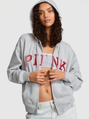 Victoria's Secret PINK Medium Heather Grey/Red Fleece Zip Up Hoodie - Image 2 of 3