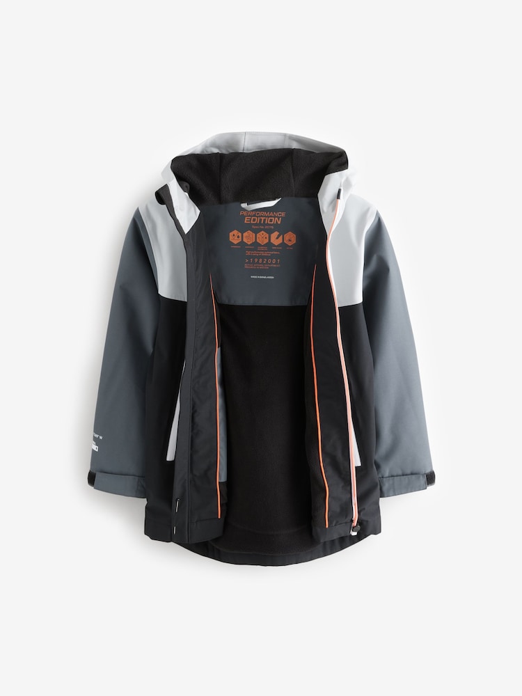 أسود وأبيض - Waterproof Fleece Hooded Lined Jacket (3-17yrs) - صورة 2 من 5