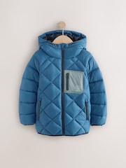 Teal Blue Quilted Midweight Hooded Jacket (3-16yrs) - Image 1 of 5