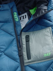 Teal Blue Quilted Midweight Hooded Jacket (3-16yrs) - Image 4 of 5