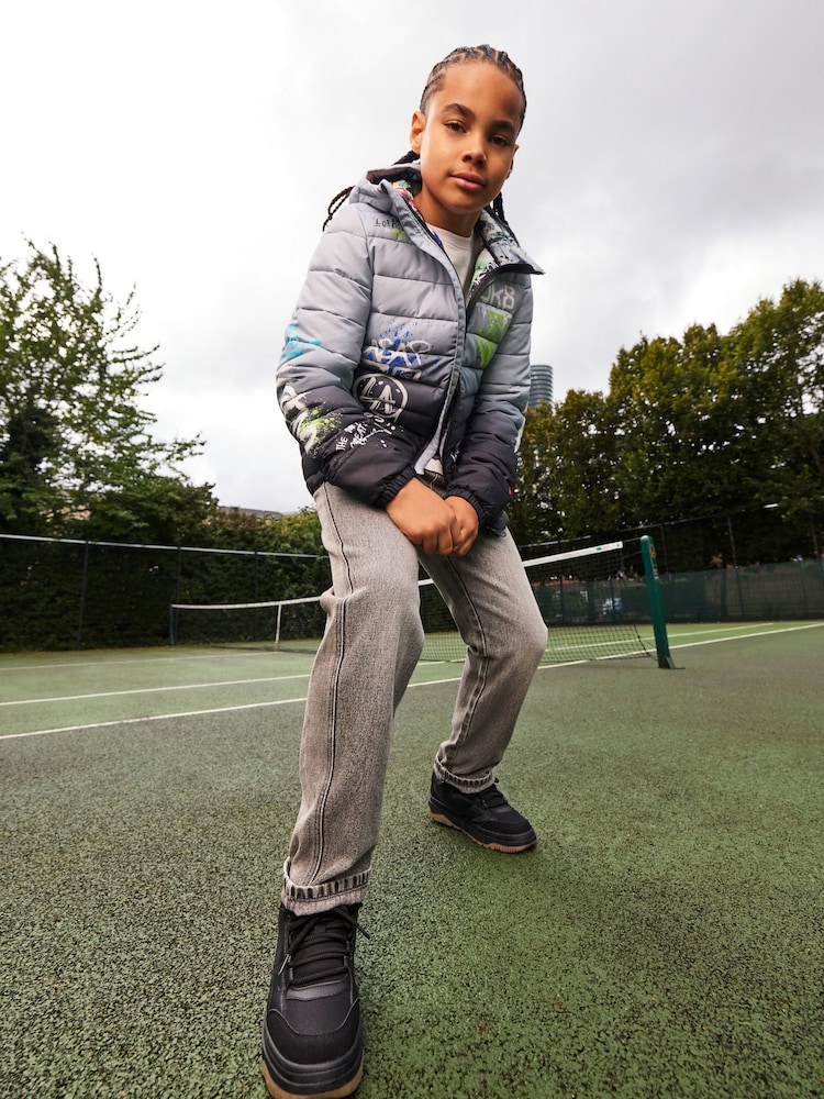 Black/White Quilted Midweight Hooded Jacket (3-17yrs) - Image 2 of 10