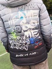 Black/White Quilted Midweight Hooded Jacket (3-17yrs) - Image 5 of 10