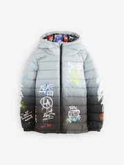 Black/White Quilted Midweight Hooded Jacket (3-17yrs) - Image 6 of 10