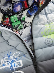 Black/White Quilted Midweight Hooded Jacket (3-17yrs) - Image 9 of 10