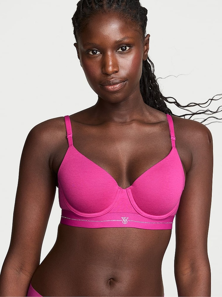 Victoria's Secret Pink Fire Lightly Lined Demi Shine Logo Cotton Bra - Image 1 of 2 Victoria's Secret Pink Fire Lightly Lined Demi Shine Logo Cotton Bra - Image 1 of 2