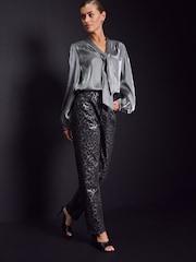 Silver Tie Neck Metallic Blouse - Image 2 of 8