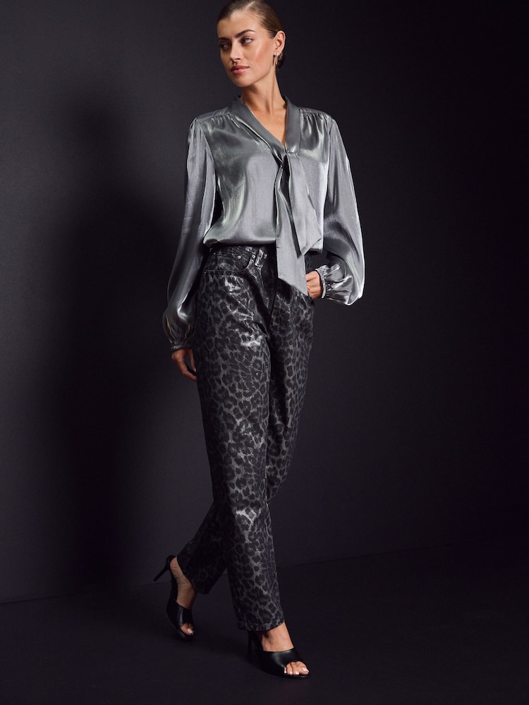Silver Tie Neck Metallic Blouse - Image 2 of 8