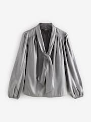 Silver Tie Neck Metallic Blouse - Image 6 of 8