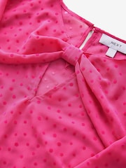 Bright Pink Flocked Spot Bow Detail Sheer Blouse - Image 7 of 8