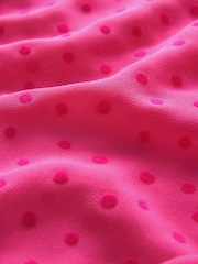 Bright Pink Flocked Spot Bow Detail Sheer Blouse - Image 8 of 8