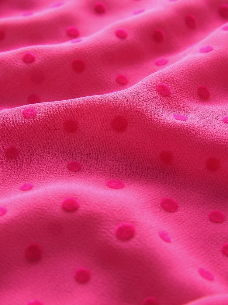 Bright Pink Flocked Spot Bow Detail Sheer Blouse - Image 8 of 8