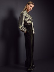 Gold Tie Neck Metallic Blouse - Image 2 of 8