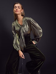 Gold Tie Neck Metallic Blouse - Image 3 of 8
