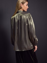 Gold Tie Neck Metallic Blouse - Image 4 of 8
