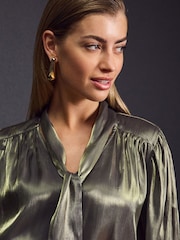 Gold Tie Neck Metallic Blouse - Image 5 of 8