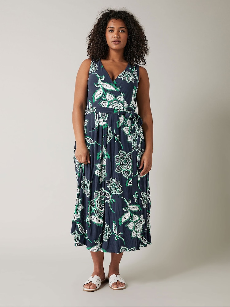 Evans Blue Sleeveless Wrap Dress - Image 1 of 5