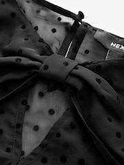 Black Flocked Spot Bow Detail Sheer Blouse - Image 7 of 8