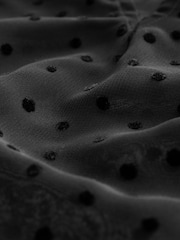Black Flocked Spot Bow Detail Sheer Blouse - Image 8 of 8