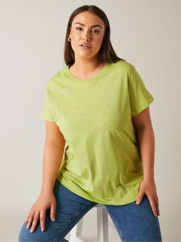 Evans Curve Stud Embellished Pure 100% Cotton T-Shirt - Image 1 of 4