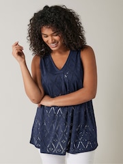 Evans Curve Broderie Anglaise Vest Top - Image 1 of 5