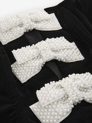 Black Velvet Bow Embellished Bandeau Corset Top - Image 6 of 7
