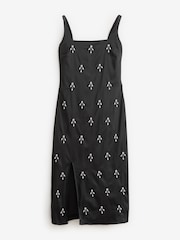 Black Square Neck Satin Embellished Side Split Midi Dress - Image 6 of 8