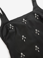 Black Square Neck Satin Embellished Side Split Midi Dress - Image 7 of 8