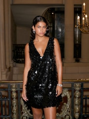 Black Sequin V-Neck Mini Dress - Image 1 of 7