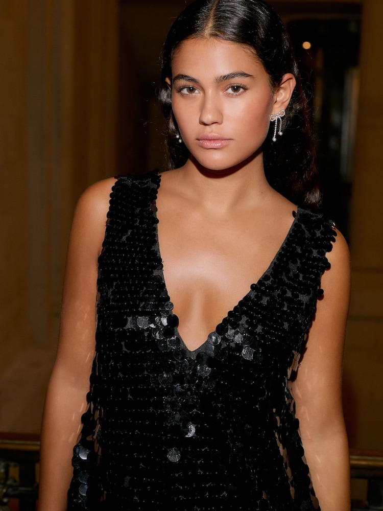 Black Sequin V-Neck Mini Dress