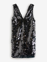 Black Sequin V-Neck Mini Dress - Image 5 of 7