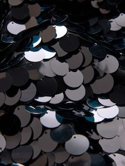 Black Sequin V-Neck Mini Dress - Image 6 of 7